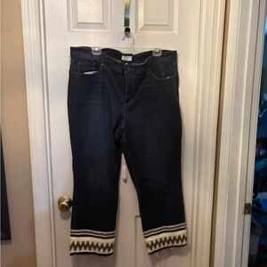 Crown & Ivy‎ Blue Ankle Cropped Jeans with Patterned Hem